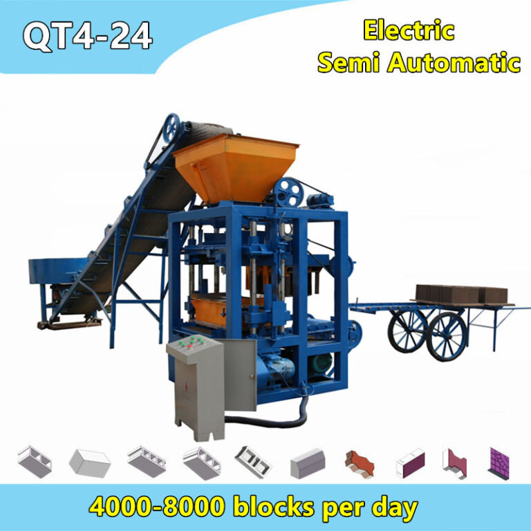 QT4-24 Semi Automatic Vibrating Cement Concrete Block Moulding Machine Price