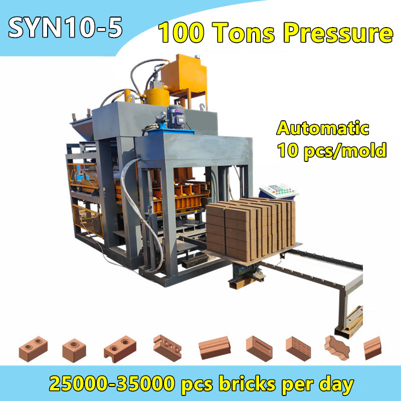 SY10-5 100T pressure 10 blocks automatic clay block machine with stacking machine